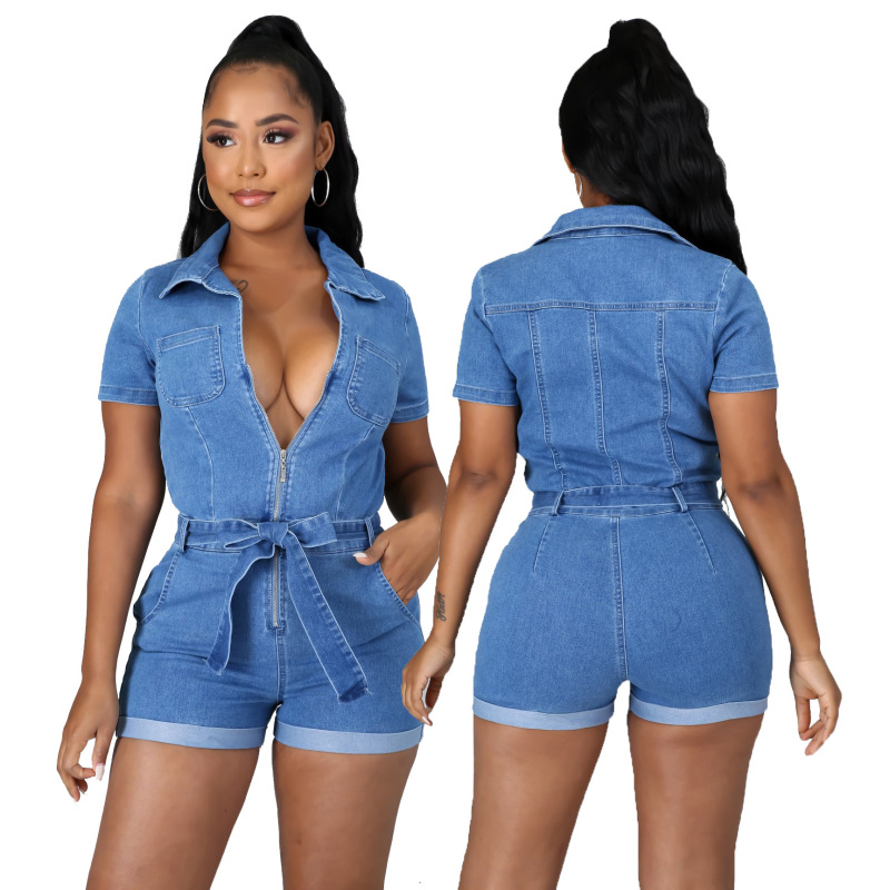 Amazon.com: Women Romper Women Ripped Denim Sleeveless Hollow Elasticit  Casual Jumpsuits Jeans Shorts Sexy High Waist (Blue, S) : Clothing, Shoes &  Jewelry